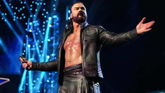 Drew McIntyre looks on at the WWE Universe during an episode of Monday Night Raw.